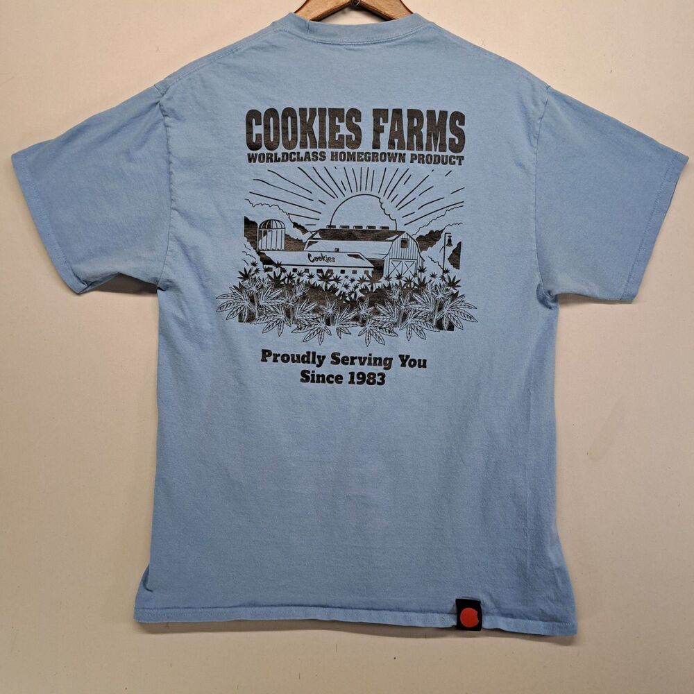 Cookies Farms Mens Large Graphic Tee Light Blue Streetwear Brand 420